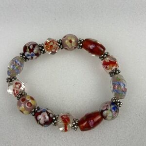 Vintage Italian Millefiori Murano Glass Stretch Bracelet Colorful